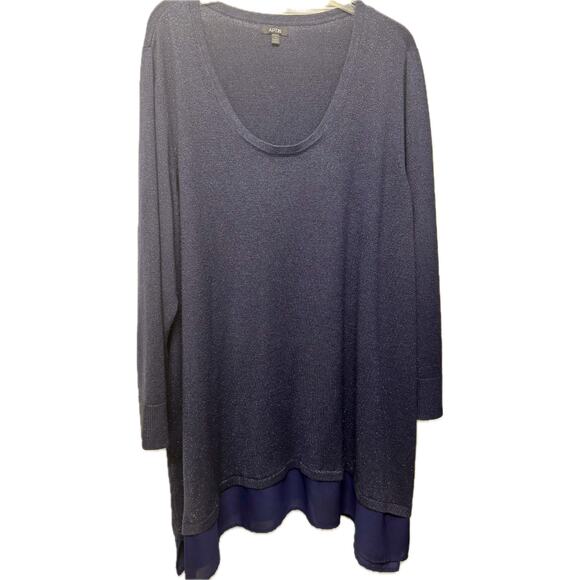 APT 9 Women's Navy Blue Metallic Sparkle Pullover Tunic - Size 3X - Picture 1 of 8